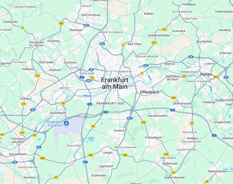 A map showing a data centre location in Frankfurt, Germany